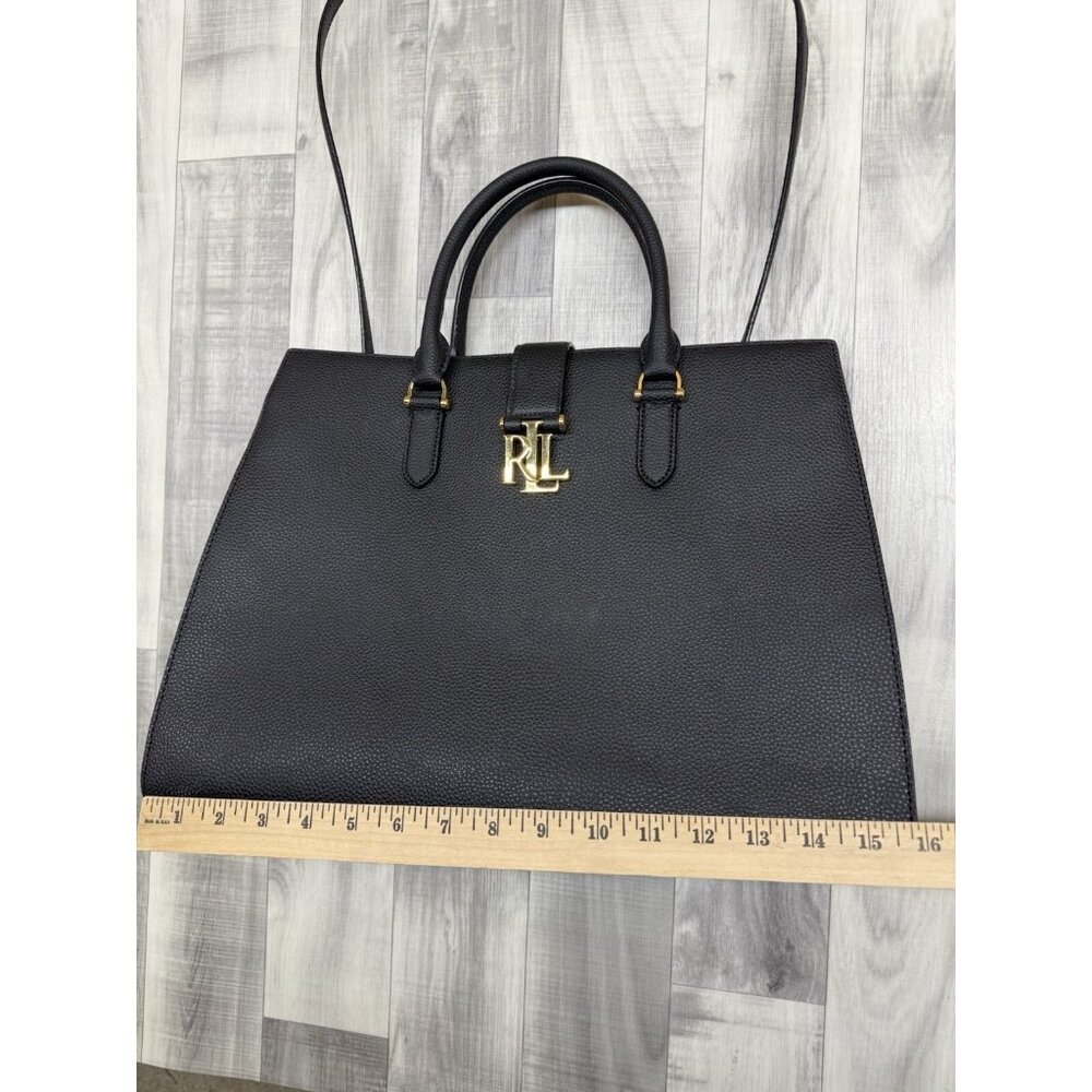 ✅Ralph Lauren Black Pebbled Leather Brigitte Tote Handbag  Plus Key Chain R.L.L - Picture 10 of 14